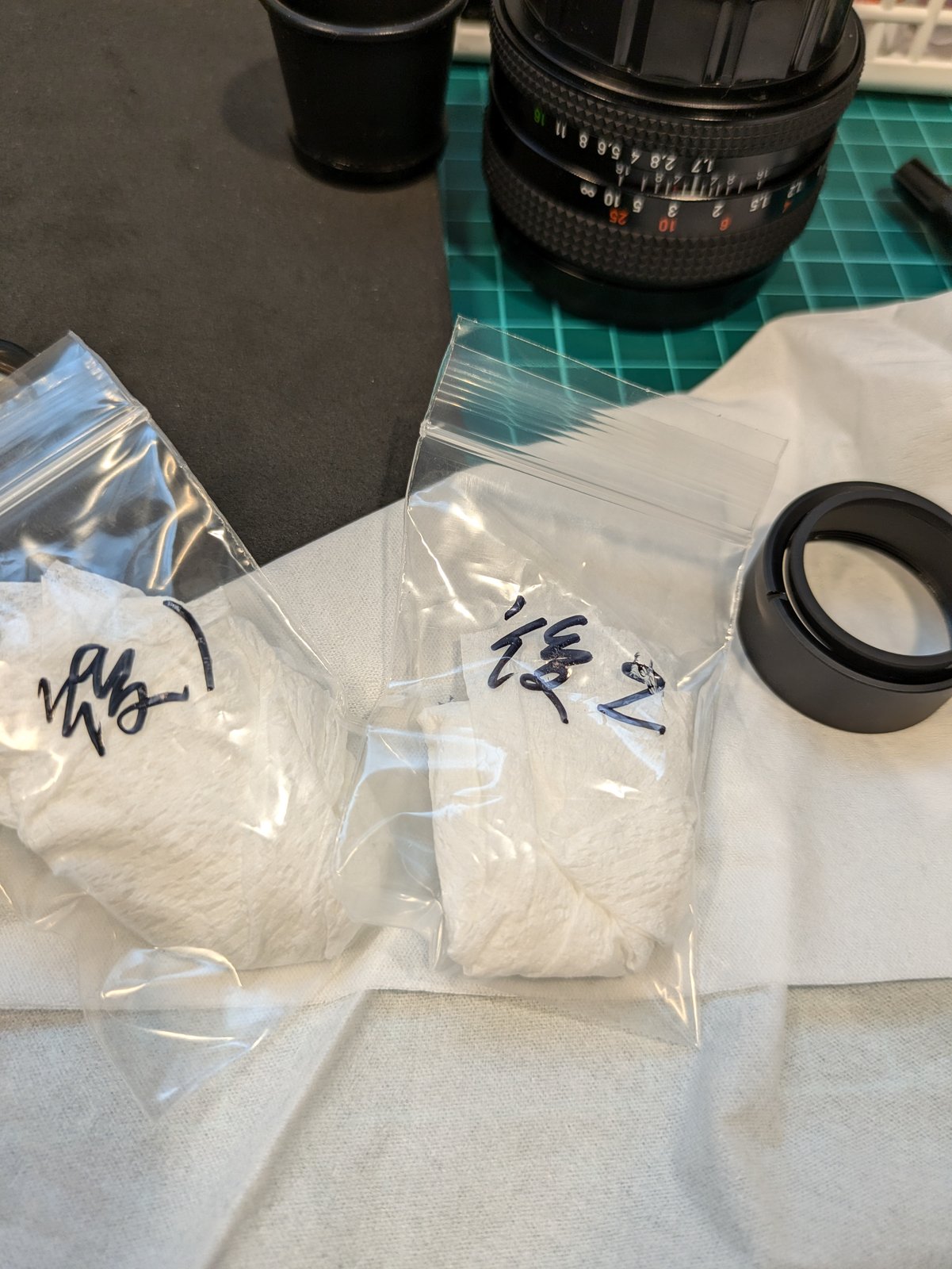 Parts in bags labeled rear 1 and rear 2